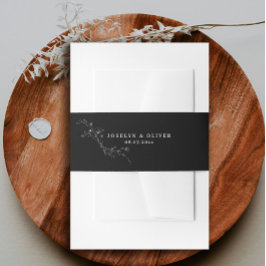 Moderne zwart-wit geschetste bloemenbruiloft uitnodigingen wikkel