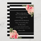 Moderne zwart-wit gestreepte bruiloft uitnodigt kaart (Voorkant / Achterkant)