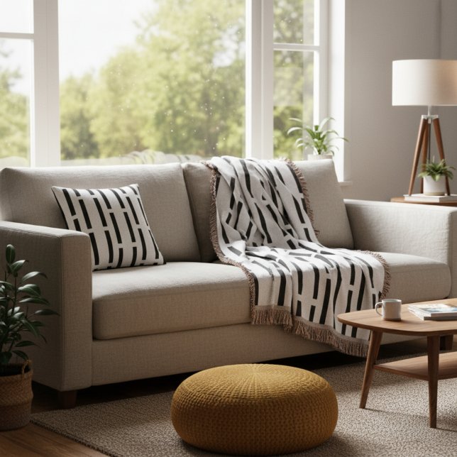 Moderne zwart-wit gestreepte matrix kussen (Creator heeft geüpload)