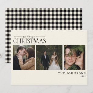 Moderne Zwart&Wit Gingham Huwelijks Xmas Foto Feestdagenkaart