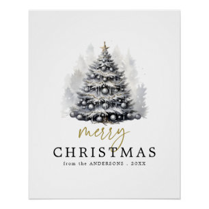 Moderne Zwart & Wit Goud Vrolijke Kerstboom Perfect Poster