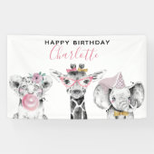 Moderne Zwart & Wit Hand getrokken Safari Verjaard Spandoek (Horizontaal)