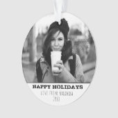 Moderne zwart-wit Happy Holiday Foto Ornament (voorkant)