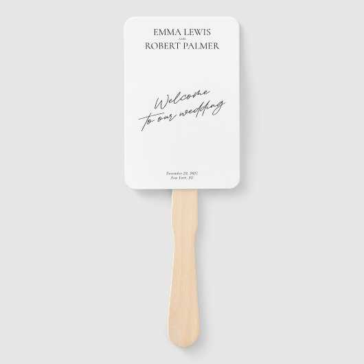 Moderne Zwart & Wit Huwelijksprogramma Fans Handwaaier (Voorkant)