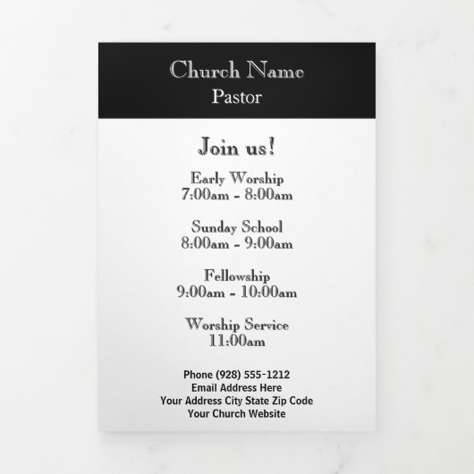 Moderne zwart-wit kerk verbinding brochures drieluik kaart (Cover)