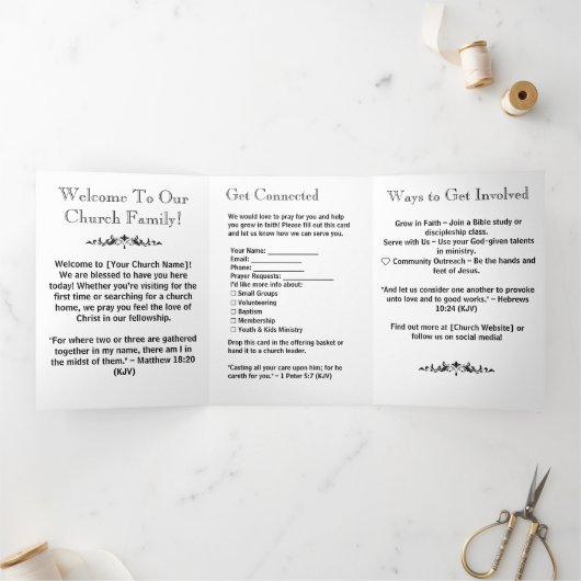 Moderne zwart-wit kerk verbinding brochures drieluik kaart (Binnen)