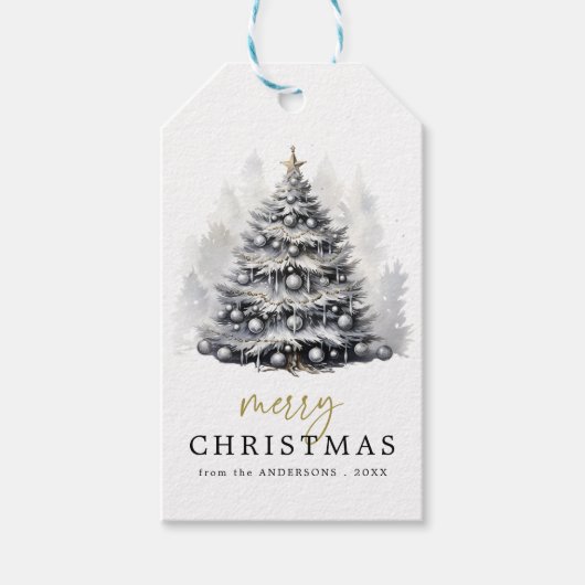 Moderne Zwart & Wit Kerstboom geruite Cadeaulabel (Voorkant)
