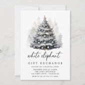 Moderne Zwart Wit Kerstboom Witte Olifant Kaart (Voorkant)