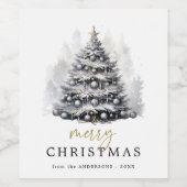 Moderne Zwart & Wit Kerstboompartij Wijn Etiket (Enkel label)