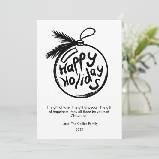 Moderne zwart-wit kerstflat feestdagenkaart (Staand voorkant)