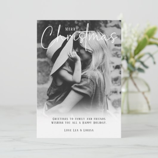 Moderne zwart & wit Kerstmis groet Feestdagenkaart (Staand voorkant)