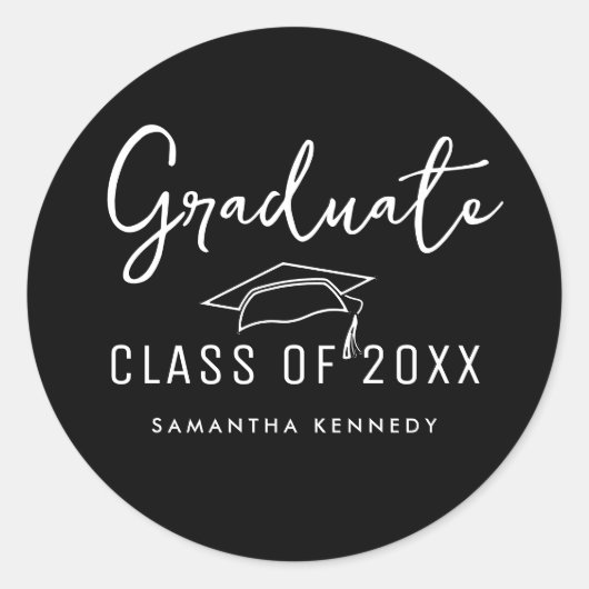 Moderne zwart-wit klasse van 2025 Graduation Cap Ronde Sticker (Voorkant)