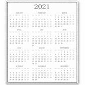 Moderne Zwart-Wit Kleine Mini 2021 Kalender Sticker (Voorkant)