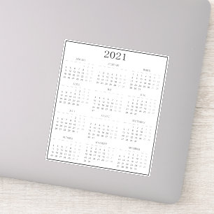 Moderne Zwart-Wit Kleine Mini 2021 Kalender Sticker