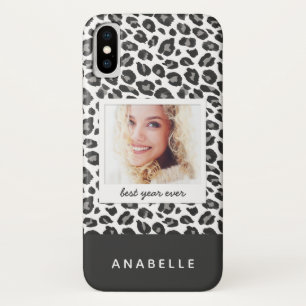 Moderne zwart-wit luipaard print  foto iPhone x hoesje