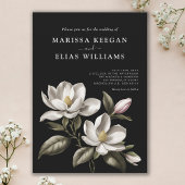 Moderne Zwart-wit Magnolia bruiloft Kaart