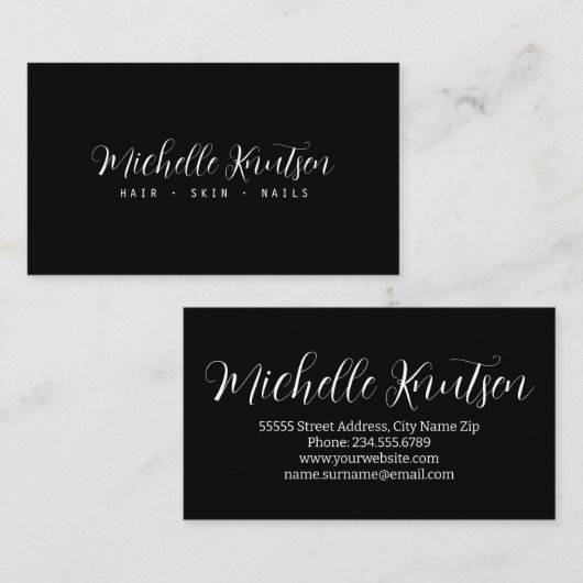 Moderne zwart-wit Make-up Artiest Haarsalon Visitekaartje (Voorkant / Achterkant)