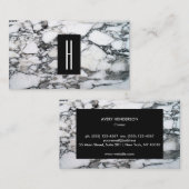 Moderne zwart-wit marmeren steen, Monogram 2 Visitekaartje (Voorkant / Achterkant)