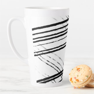 Moderne Zwart-wit Minimalistische Abstracte Lijnen Latte Mok