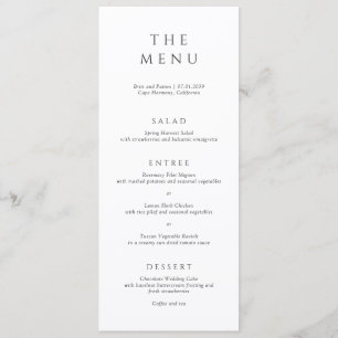 Moderne zwart-wit minimalistische bruiloft menu