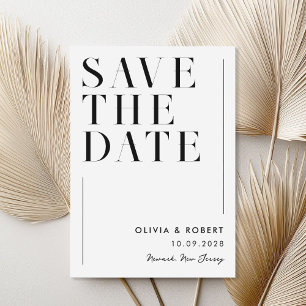 Moderne zwart-wit minimalistische chique bruiloft save the date