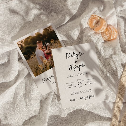 Moderne zwart-wit minimalistische foto Boho bruilo Kaart