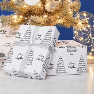 Moderne zwart-wit minimalistische kerstboom cadeaupapier