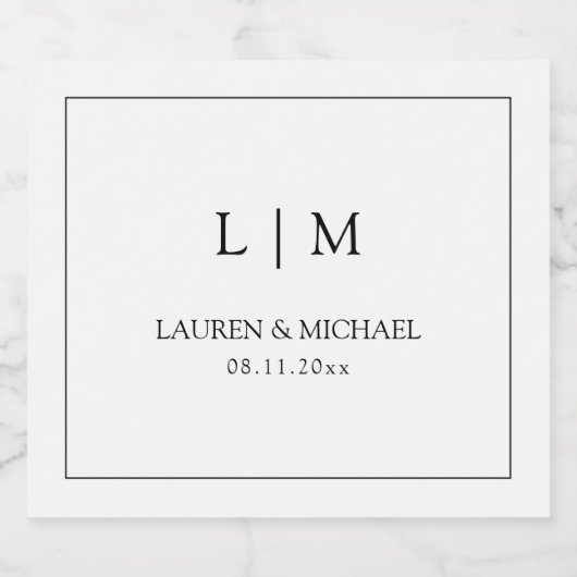 Moderne zwart-wit minimalistische monogram bruilof sparkling wijnetiket (Enkel label)