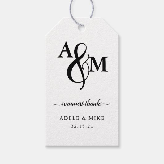Moderne zwart-wit monogram bruiloft cadeaulabel (Voorkant)