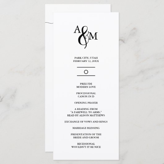 Moderne zwart-wit monogram bruiloft programma (Voorkant / Achterkant)