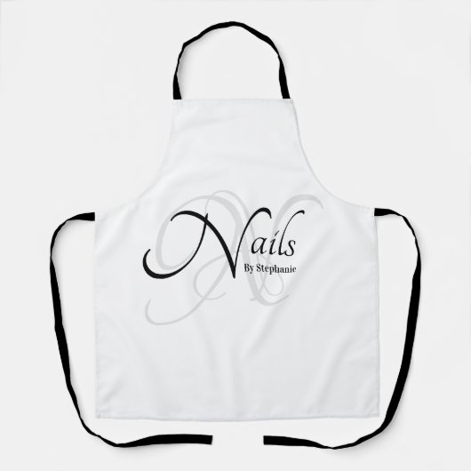 Moderne Zwart-wit Monogram Nail Artiest Schort (Voorkant)