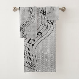 Moderne zwart-wit muzieknoten bad handdoek