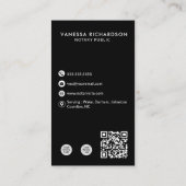 Moderne zwart-wit notaris verticale foto QR-code Visitekaartje (Achterkant)