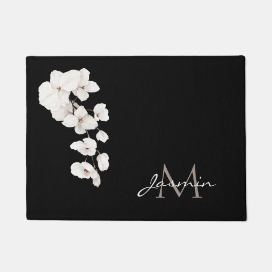 Moderne zwart-wit orchideeën Floral Monogram Deurmat (Voorkant)
