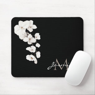 Moderne zwart-wit orchideeën Floral Monogram Muismat