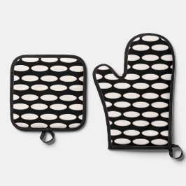 Moderne zwart-wit patroon oven Mitt & Pot Hol Ovenwant & Pannenlap Set