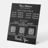 Moderne zwart-wit QR-code Afdrukgrootte en prijs Reclamebord Met Voetstuk (Voorkant)