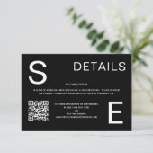 Moderne zwart-wit QR code bruiloft details Informatiekaartje (Staand voorkant)