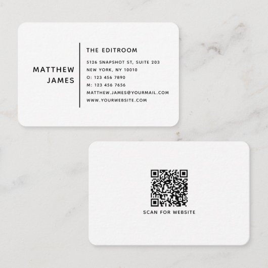 Moderne Zwart-Wit QR-Code Professioneel Visitekaartje (Voorkant / Achterkant)