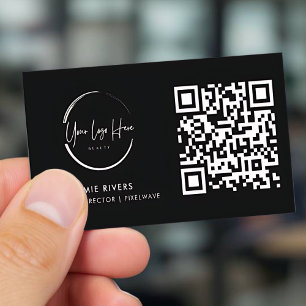 Moderne Zwart-Wit QR-code Zakelijke Kaart Visitekaartje