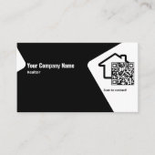 Moderne Zwart-wit Realtor QR Code Visitekaartje (Voorkant)