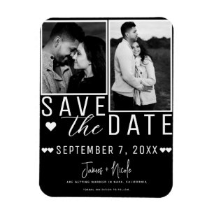 Moderne Zwart & Wit Save the Date 2 Foto Huwelijk Magneet