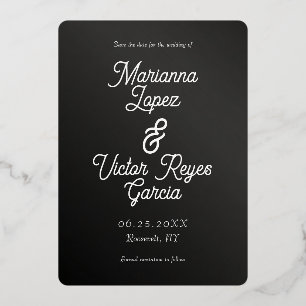 Moderne Zwart-Wit Save the Date Folie Uitnodiging