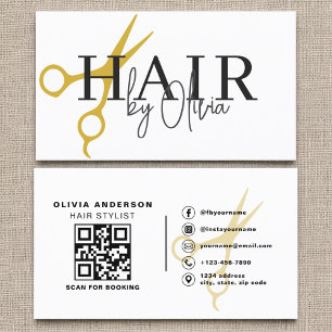 Moderne Zwart Wit Schaar QR Code Hair Stylist Visitekaartje
