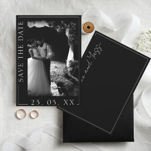 Moderne zwart-wit script foto save the date