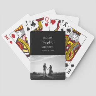 Moderne Zwart & Wit Scriptie Koppel Foto Bruiloft Pokerkaarten