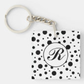 Moderne Zwart-Wit Stippen Monogram Sleutelhanger (Voorkant)