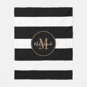 Moderne Zwart Wit Strepen Goud Monogramed Naam Fleece Deken (Voorkant)