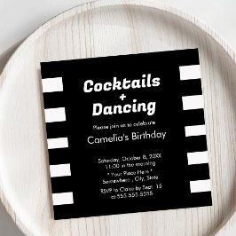 Moderne Zwart & Wit Strepen Typografie Verjaardag Kaart