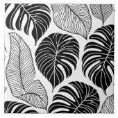 Moderne zwart-wit tropische bladeren tegeltje (Voorkant)